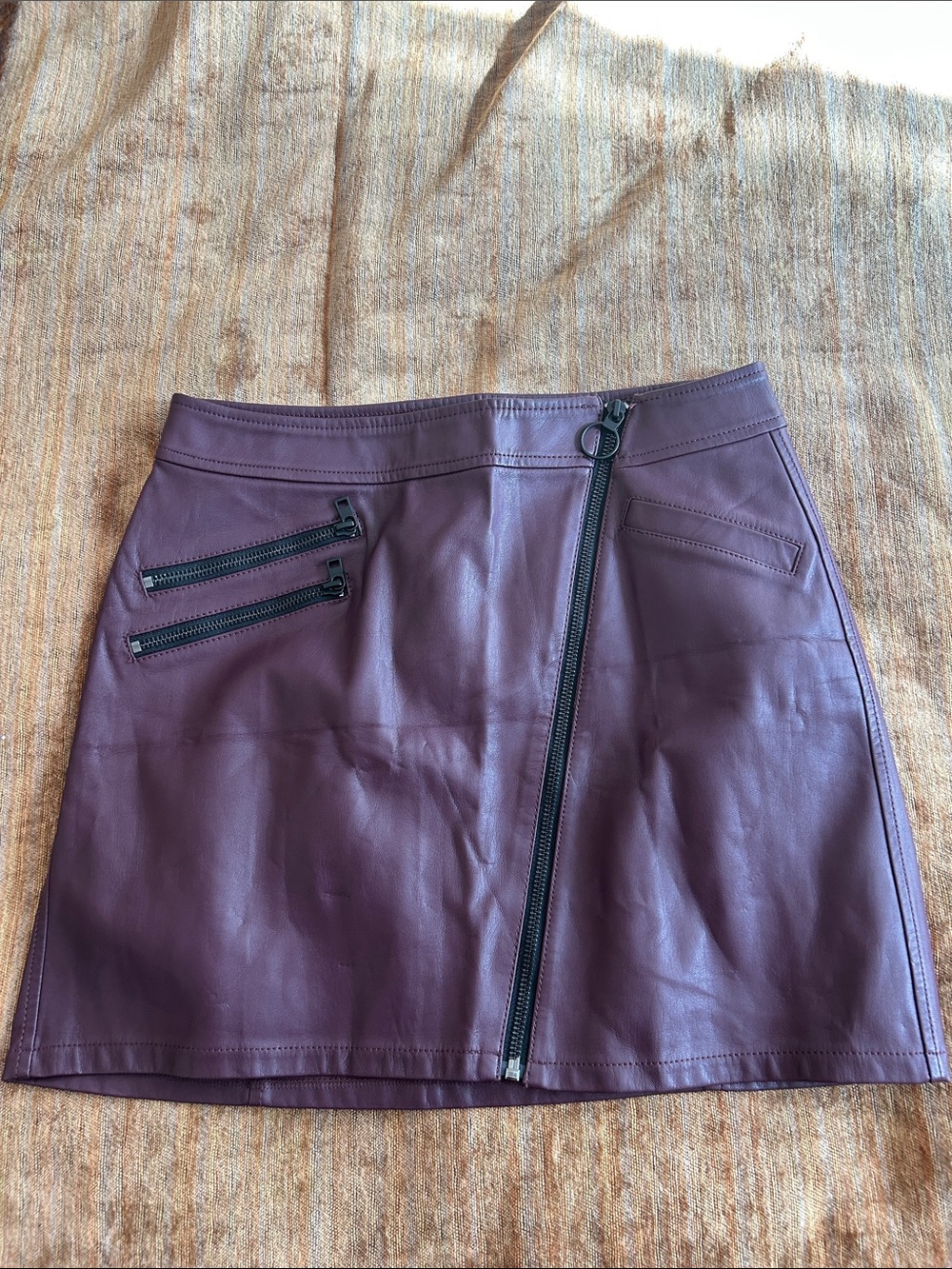 Express Plum Faux-Leather Zip Front Mini Skirt